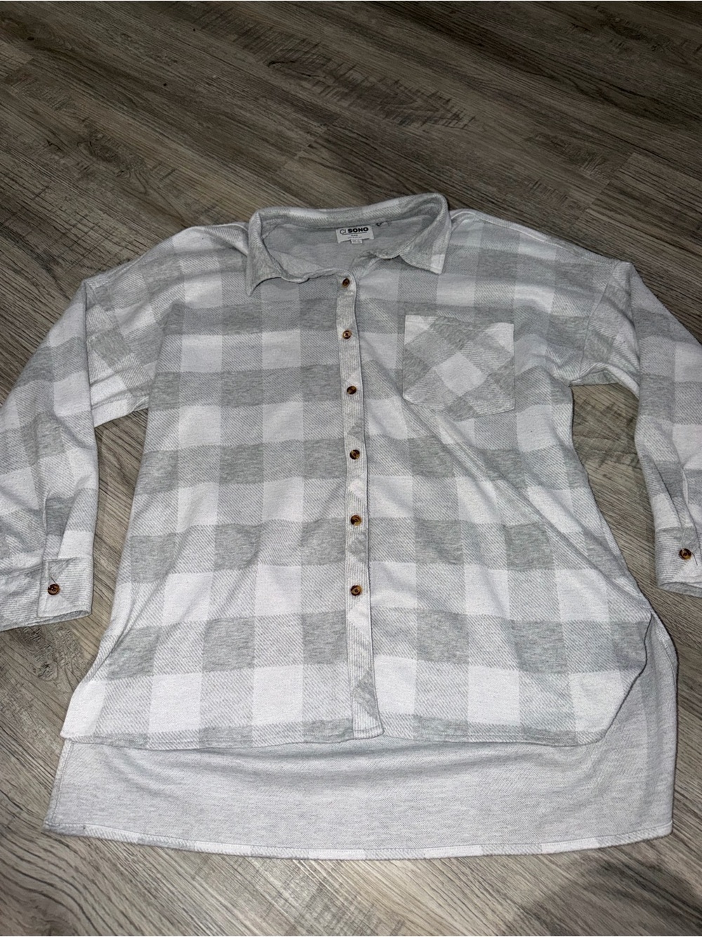 Ci Sono Cream and Gray Plaid Button-Down Shirt